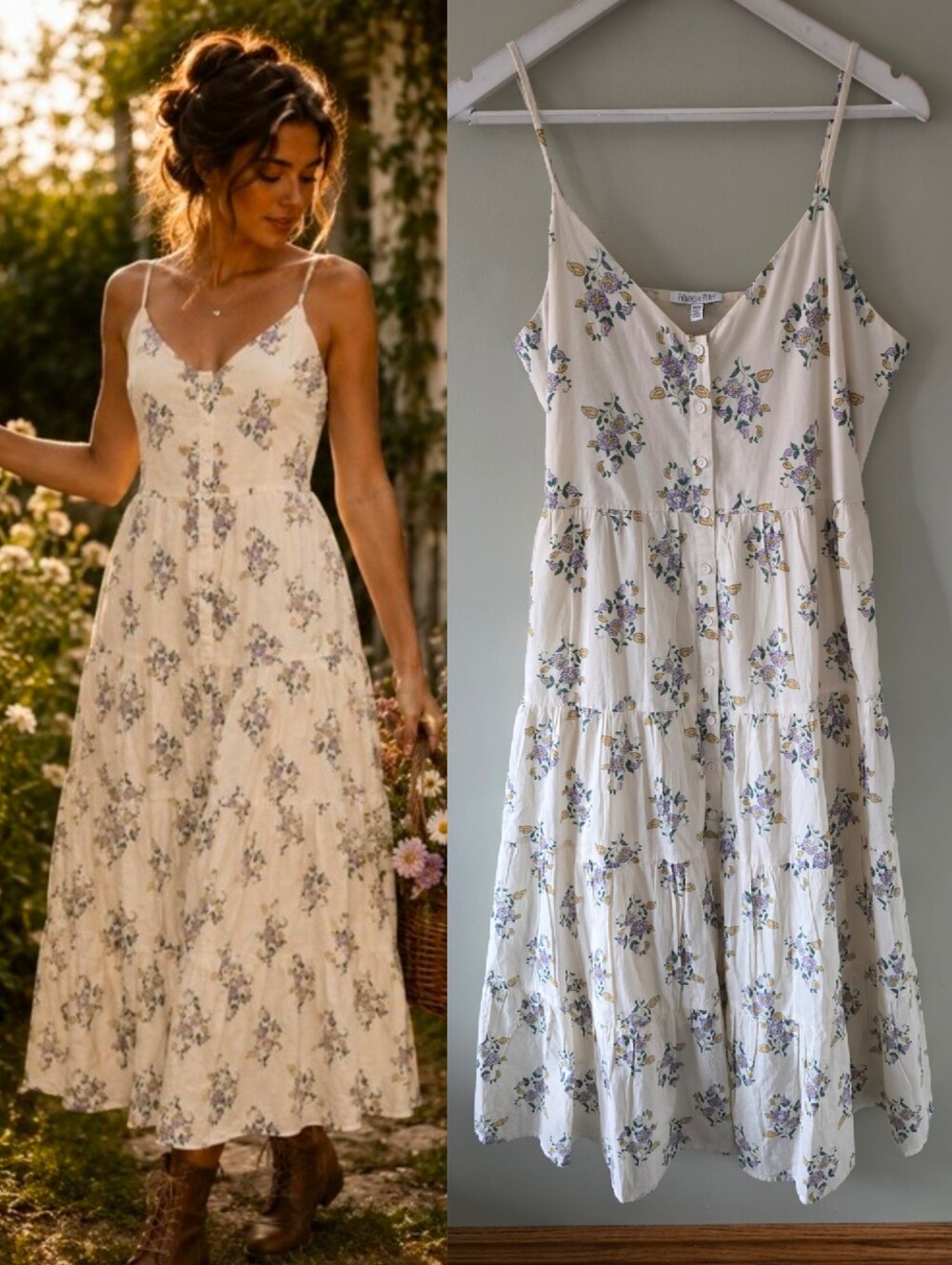 NWOT Patrons of Peace M Cottagecore Garden Party Peasant Ruffle Tier Midi Dress